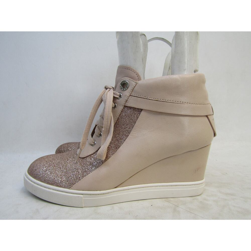 L. Paolo Womens Sz 8 M Pink Leather Wedge Zip Lace Up Ankle Fashion Boots